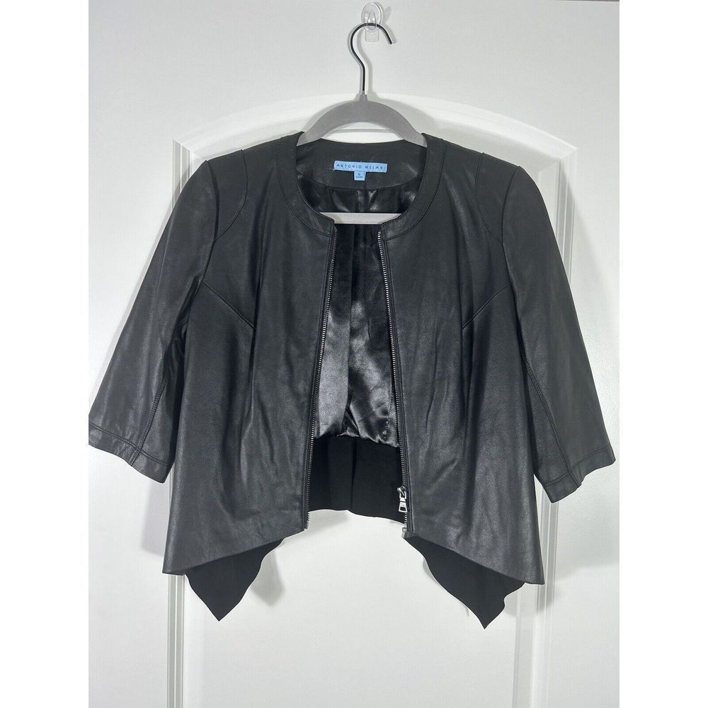 Antonio Melani Leather Jacket Women’s Zip Black 100% Leather Sz S